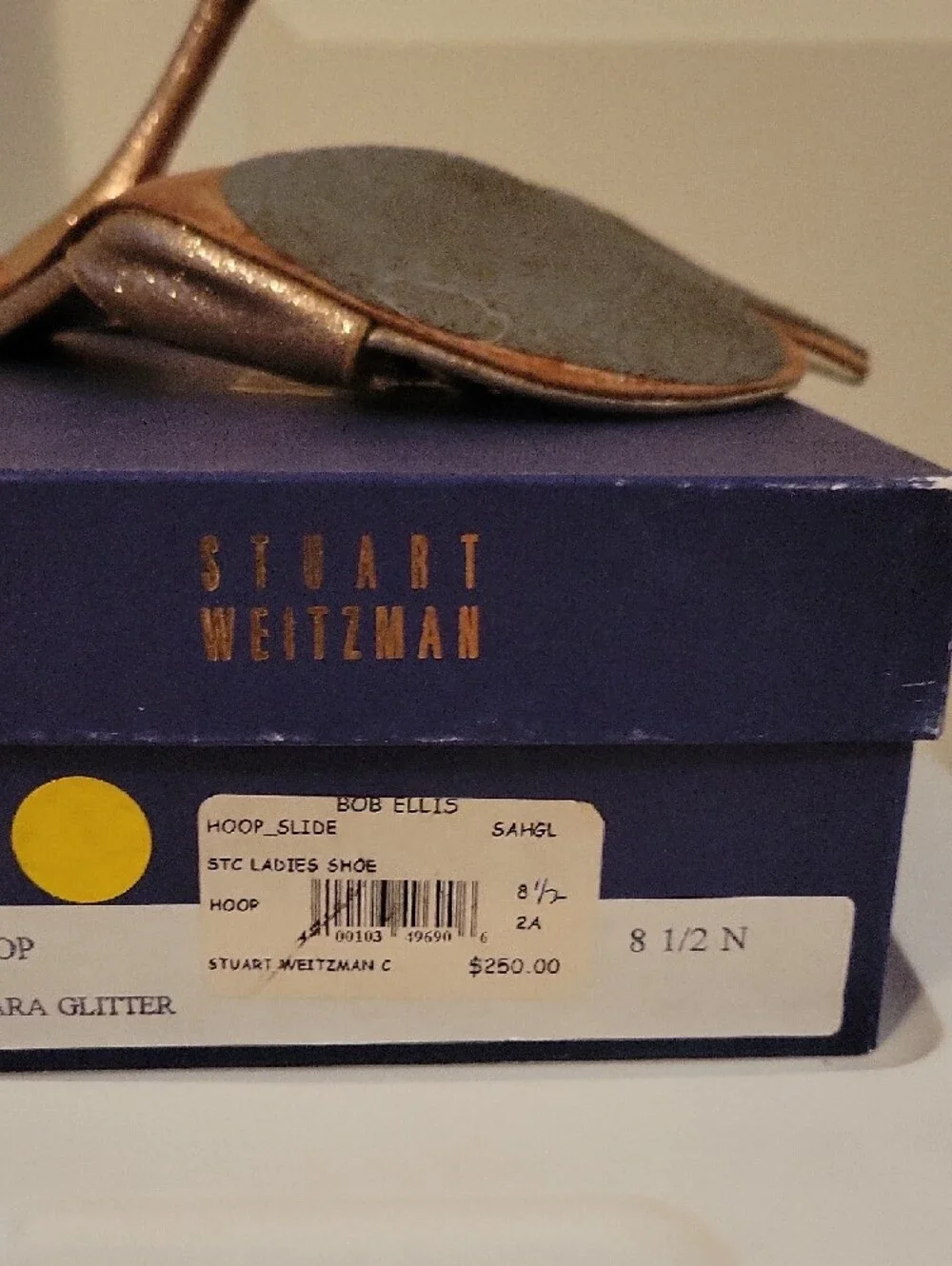 Stuart Weitzman Rose Gold Glitter Slide Mules with Crystal Link - Picture 7 of 7